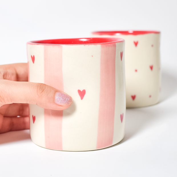 Striped Hearts Ceramic Tumbler - 3.5 x 3 inches