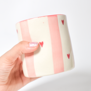 Striped Hearts Ceramic Tumbler - 3.5 x 3 inches