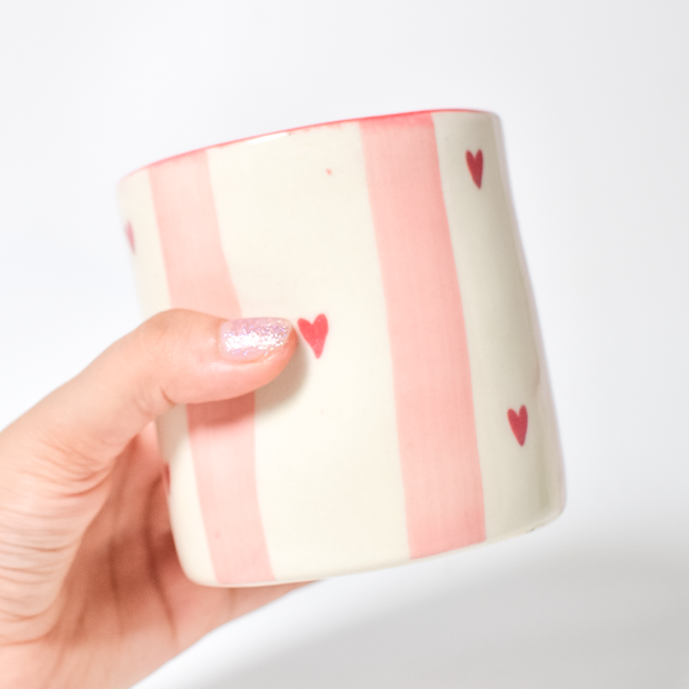 Striped Hearts Ceramic Tumbler - 3.5 x 3 inches