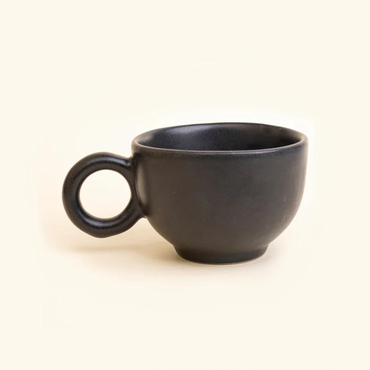 Black Handcrafted Ceramic Stoneware Cup -  2.36 x 5.12 Inches