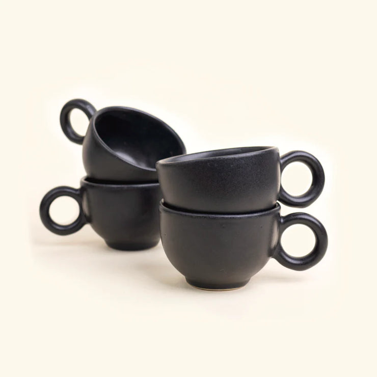 Black Handcrafted Ceramic Stoneware Cup -  2.36 x 5.12 Inches