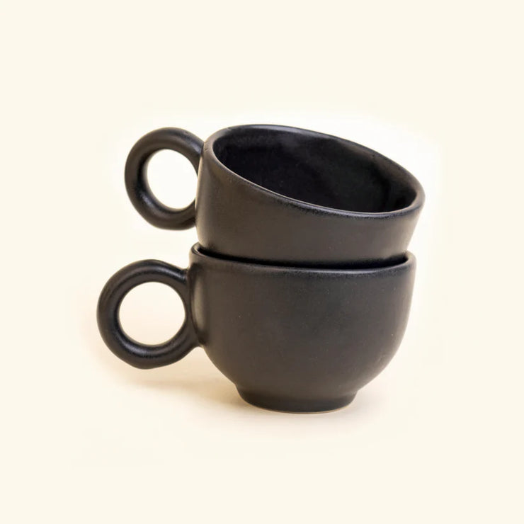 Black Handcrafted Ceramic Stoneware Cup -  2.36 x 5.12 Inches