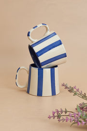 Ceramic Stripe  Coffee cup- Dark Blue  220ml