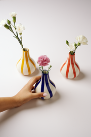 Ceramic Stripe Bud Vase, Pink -  3.5 x 3.5 x 4.75 Inches
