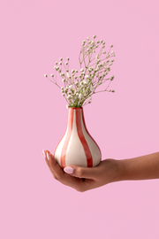 Ceramic Stripe  bud vase, Red -  3.5 x 3.5 x 4.75 Inches