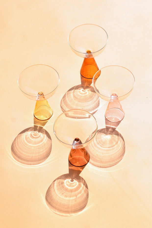 Colorful Handblown Drinkware Coupe, Honey- 5.24x4 Inches