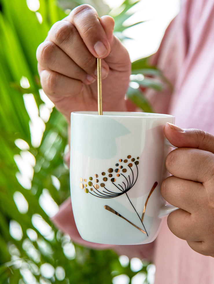 Dandelion Mug- White,  3.2 X 4 Inches