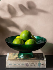 Ribbed Glass Bowl, Green -10 x 10 x 5 Inches