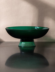 Ribbed Glass Bowl, Green -10 x 10 x 5 Inches