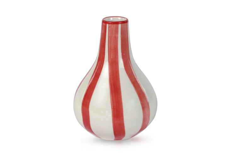 Ceramic Stripe  bud vase, Red -  3.5 x 3.5 x 4.75 Inches