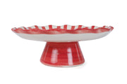 Ceramic Stripe Cake Stand, Red - 10 x 10 x 3.75 Inches