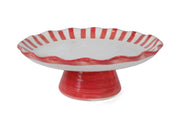 Ceramic Stripe Cake Stand, Red - 10 x 10 x 3.75 Inches