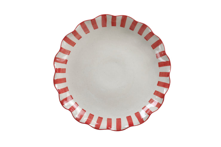 Ceramic Stripe Cake Stand, Red - 10 x 10 x 3.75 Inches