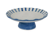 Ceramic Stripe Cake Stand, Blue-  10 x 10 x 3.75 Inches