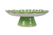 Ceramic Stripe Cake Stand,  Green -10 x 10 x 3.75 Inches