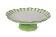 Ceramic Stripe Cake Stand,  Green -10 x 10 x 3.75 Inches