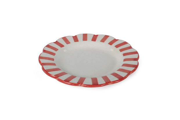 Ceramic stripe Salad Plate, Red- 8.25x 8.25 x 1.25 Inches