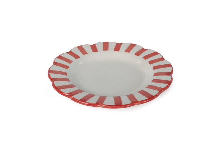 Ceramic stripe Salad Plate, Red- 8.25x 8.25 x 1.25 Inches