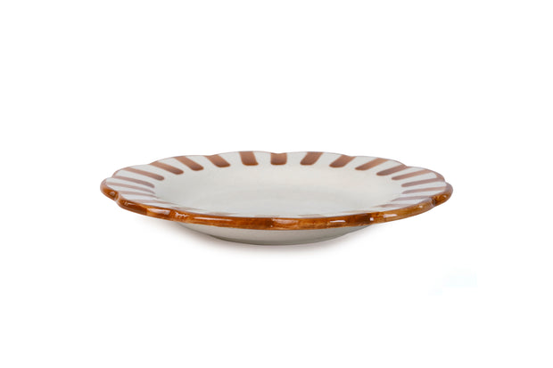 Ceramic stripe border plate,Brown - 8.25x 8.25 x 1.25 Inches