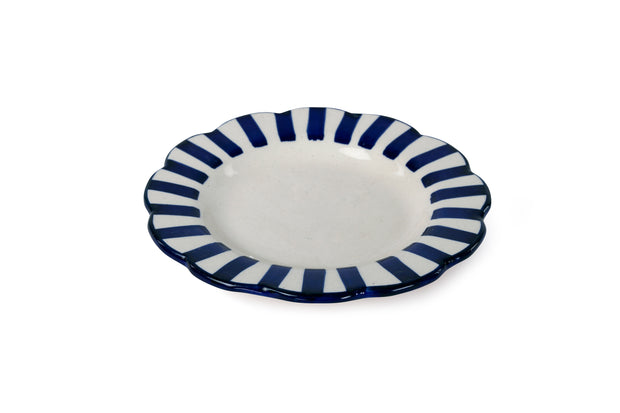 Ceramic stripe Salad Plate,  Blue- 8.25x 8.25 x 1.25 Inches