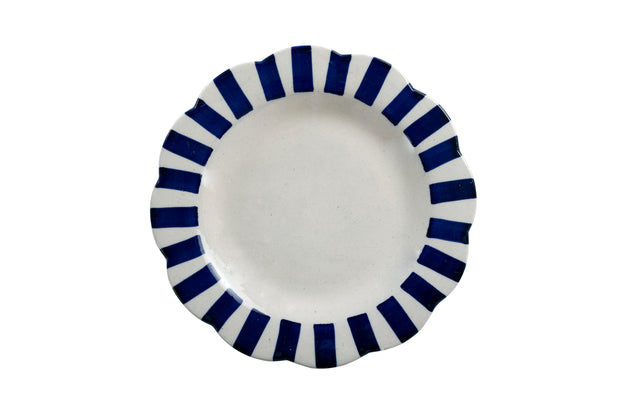 Ceramic Stripe Dinner Plate, Blue- 10 x 10 x 1.25 Inches