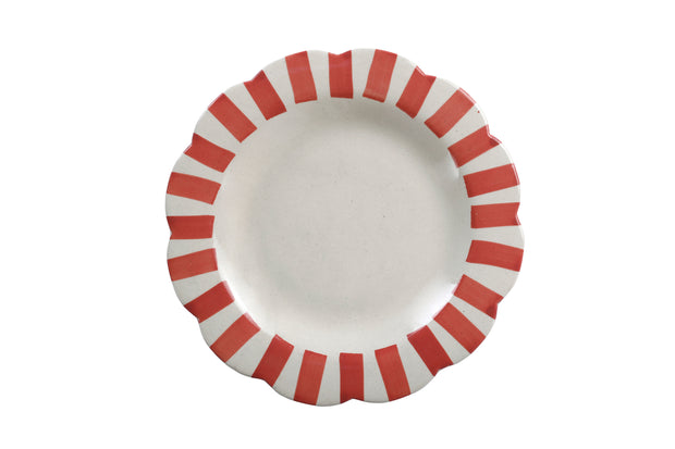 Ceramic Stripe Dinner Plate,  Red- 10 x 10 x 1.25 Inches