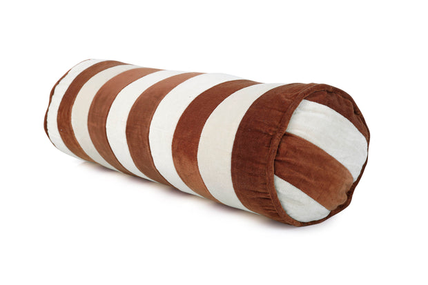 Velvet Stripe bolster Pillow, Rust & Offwhite - 14x7 Inches