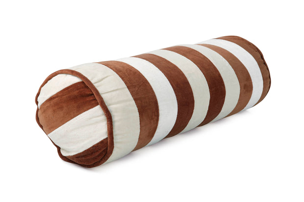 Velvet Stripe bolster Pillow, Rust & Offwhite - 14x7 Inches