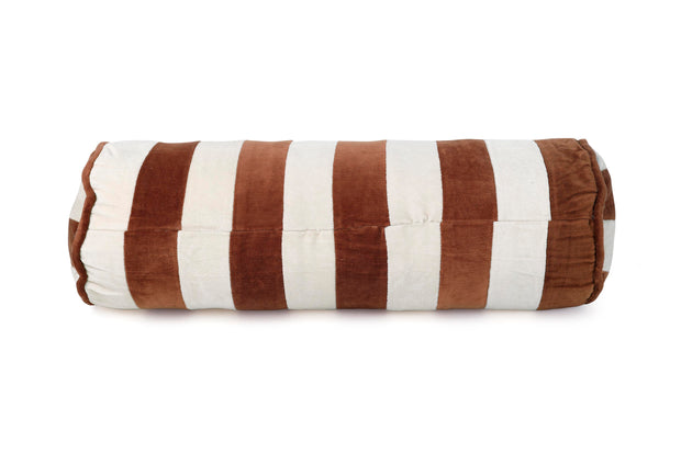 Velvet Stripe bolster Pillow, Rust & Offwhite - 14x7 Inches