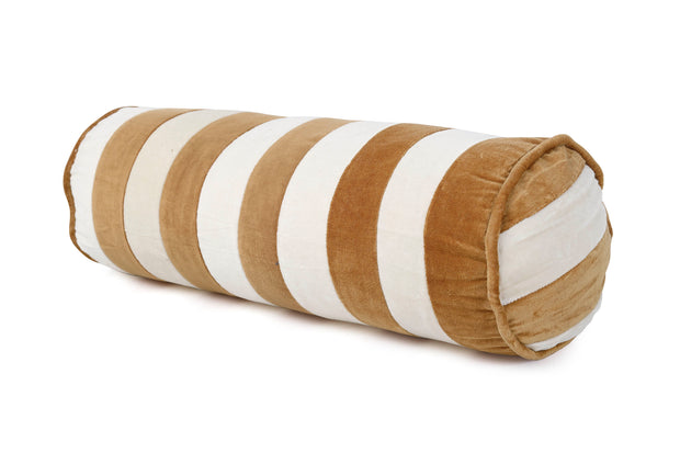 Velvet Stripe bolster Pillow, Clay & Offwhite - 14x7 Inches