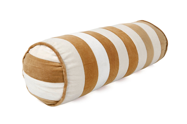 Velvet Stripe bolster Pillow, Clay & Offwhite - 14x7 Inches