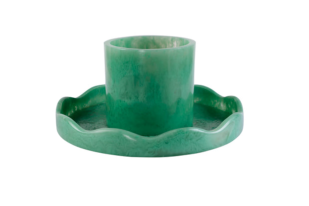 Scallop Resin Cake stand, Green- 9.5x4.5 Inches