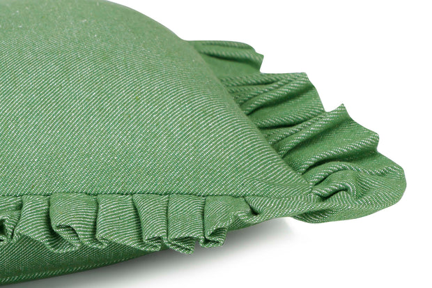 Slate Ruffle Cushion Cover, 16x16 Inches-Green