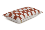 Aaakar Checkered Block Printed Pillow, Rust - 12x20 Inch