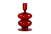 Retro Wavy Glass Candle Holder- 7 x3.5 Inches, Red