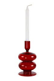 Retro Wavy Glass Candle Holder- 7 x3.5 Inches, Red