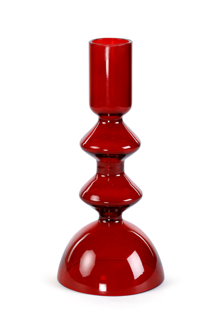 Retro Glass Candle Stick Holder- 6 x 2.5 Inches_ Red