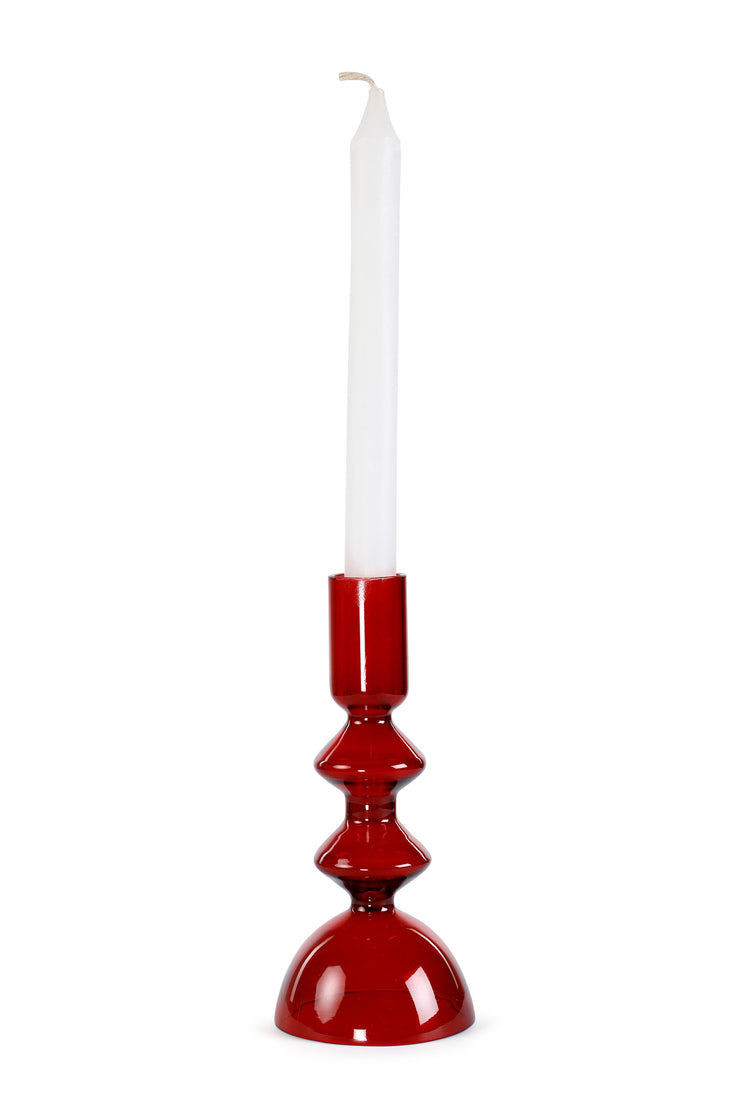 Retro Glass Candle Stick Holder- 6 x 2.5 Inches_ Red