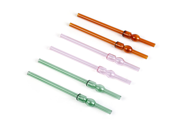 Glass Reusable  Straw - Mix Set of 6 ,  8x1 Inches