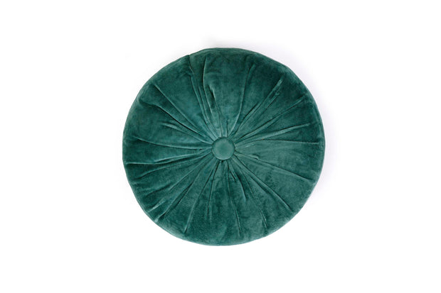 Mini Velvet Round Handmade Pillow, Evergreen- 11 Inch