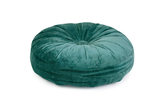 Mini Velvet Round Handmade Pillow, Evergreen- 11 Inch