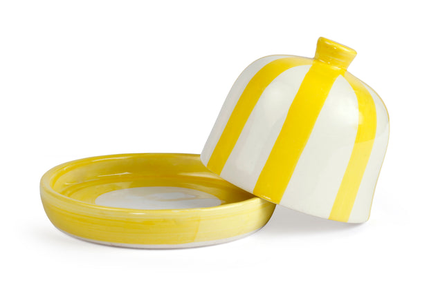 Ceramic Striped Butter Dish, Yellow - 5 x 5.5 Inches