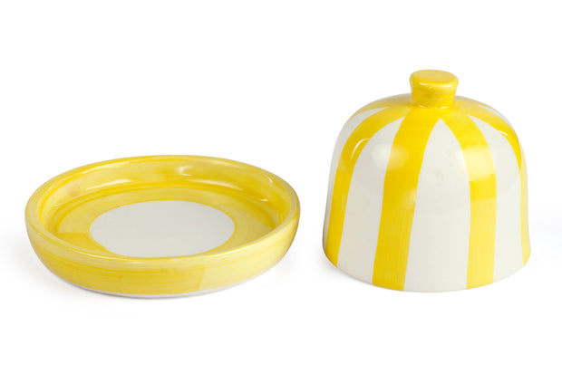 Ceramic Striped Butter Dish, Yellow - 5 x 5.5 Inches