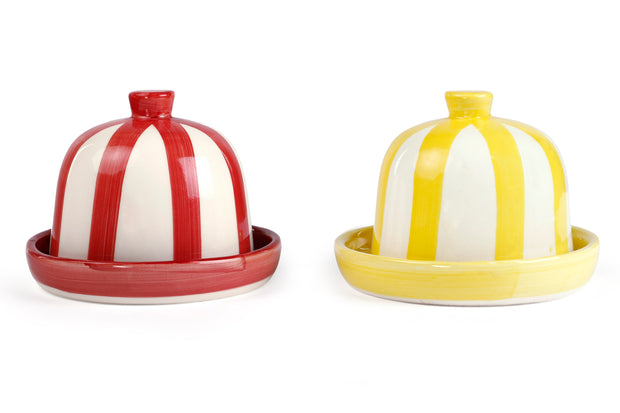 Ceramic Striped Butter Dish, Yellow - 5 x 5.5 Inches