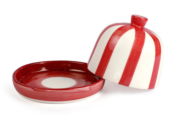Ceramic Striped Butter Dish, Red - 5 x 5.5 Inches