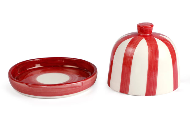 Ceramic Striped Butter Dish, Red - 5 x 5.5 Inches