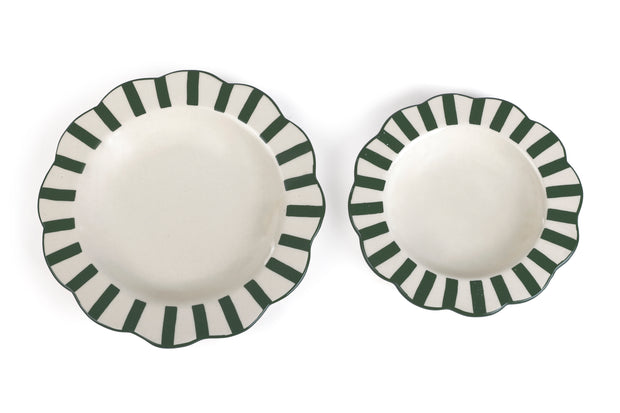 Ceramic stripe Salad Plate,  Olive green - 8.25 x 8.25 x 1.25 Inches