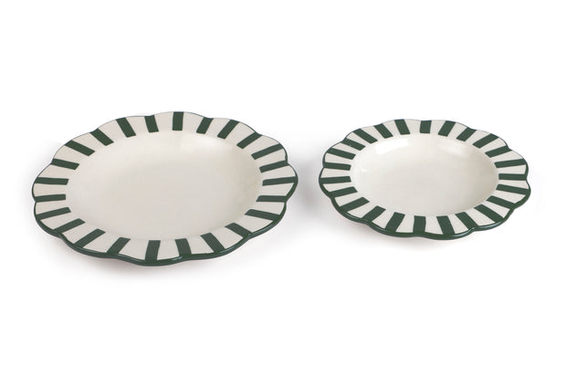 Ceramic stripe Salad Plate,  Olive green - 8.25 x 8.25 x 1.25 Inches