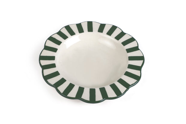 Ceramic stripe Salad Plate,  Olive green - 8.25 x 8.25 x 1.25 Inches