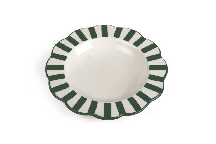 Ceramic stripe Salad Plate,  Olive green - 8.25 x 8.25 x 1.25 Inches